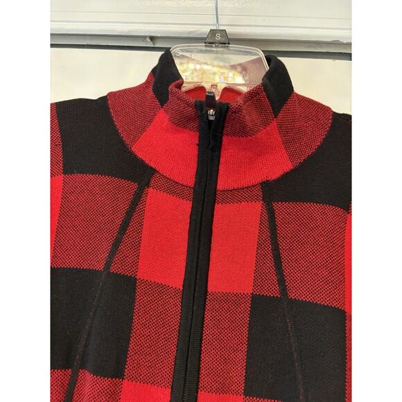 Adrienne Vittadini Cardigan Sweater Jacket S Buffalo Plaid Red Black Full Zip - Picture 4 of 7
